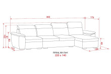Схема на ъглов диван Имола Макс с функция сън и ракла от Нани Хоум